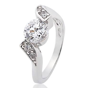 **STUNNING WHITE GOLD ROUND CUT WHITE TOPAZ RING**