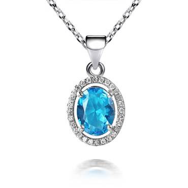 **STUNNING WHITE GOLD OVAL CUT AQUAMARINE  PENDANT WITH CHAIN**
