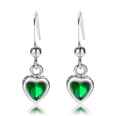 **GORGEOUS HEART CUT GREEN EMERALD EARRINGS SET IN WHITE GOLD**