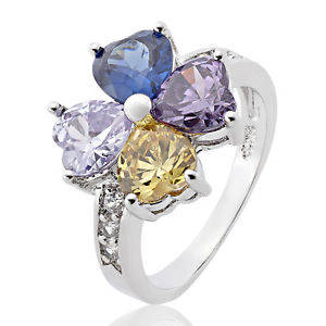 **STUNNING WHITE GOLD HEART CUT MULTI GEM RING **