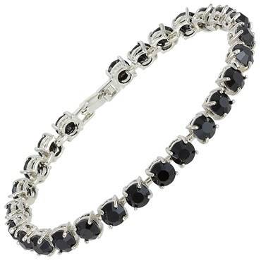 **STUNNING ROUND CUT BLACK ONYX TENNIS BRACELET SET IN WHITE GOLD**