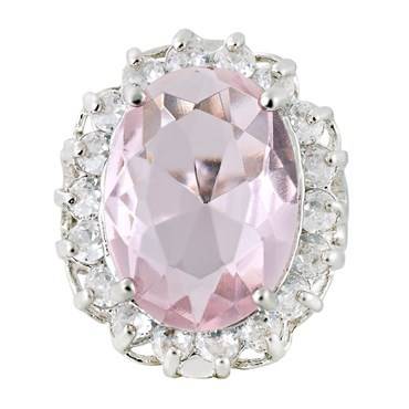 **STUNNING WHITE GOLD OVAL CUT PINK SAPPHIRE & SIMULATED DIAMOND RING**