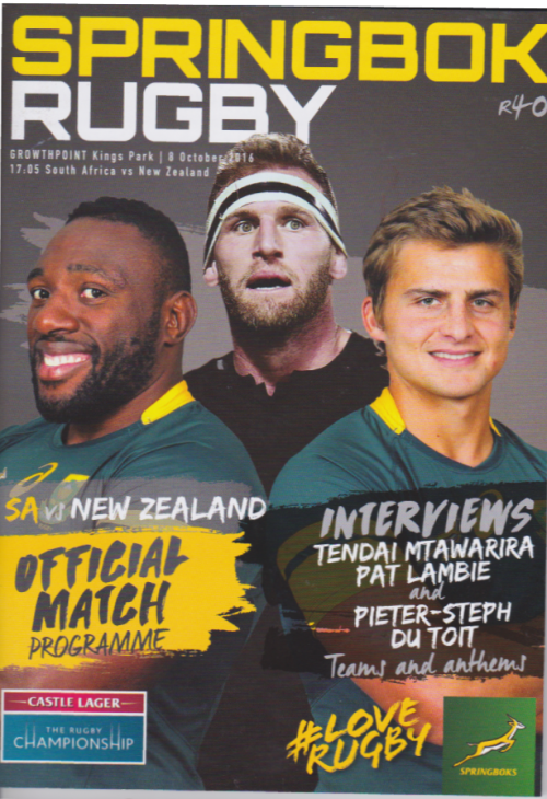 SA V NEW ZEALAND MATCH PROGRAMME WITH TICKET (8 OCTOBER 2016)