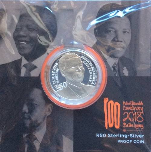 NELSON MANDELA CENTENARY  R50 STERLING SILVER PROOF COIN (1918 - 2018) 100 YEARS