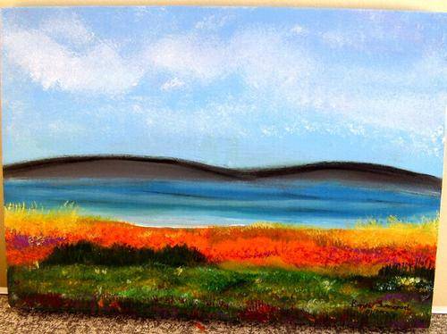 ACRYLIC  ON  WOODEN CANVAS BOX 420X300X30MM. HANG AS IS. Pls see pic's.