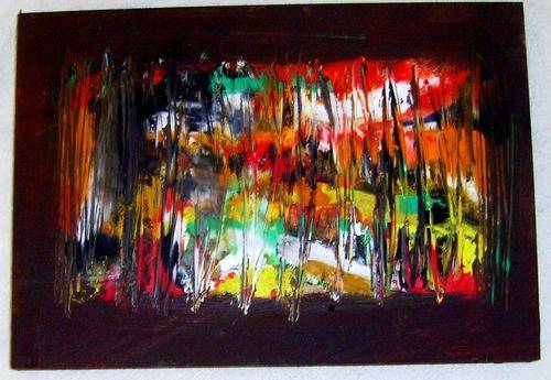 Abstract oil painting on wooden box canvas size 420x300x30mm