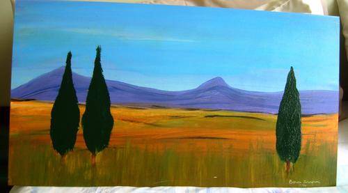 Acrylic Landscape painting on wooden board size 600x330mm