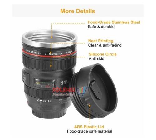 Camera Lens Cup Style EF 24-105 Coffee Tea Travel Mug Stainless Steel Lens Shaped Coffee Cup