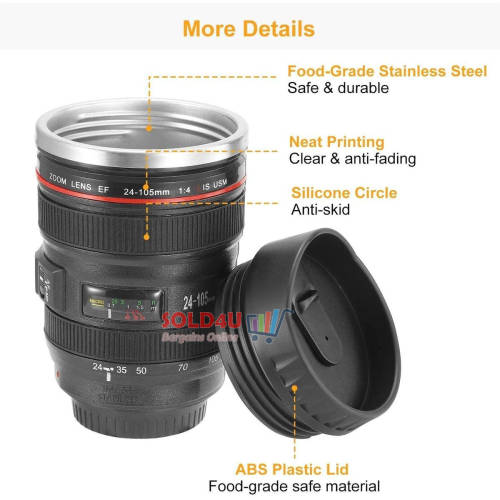 Camera Lens Cup Style EF 24-105 Coffee Tea Travel Mug Stainless Steel Lens Shaped Coffee Cup