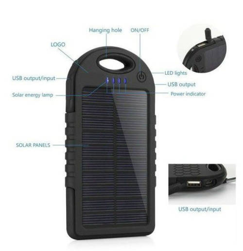 8000mAh Solar Power Bank Compass Dual USB Mobile Phone Fast Charger Battery + LED Light