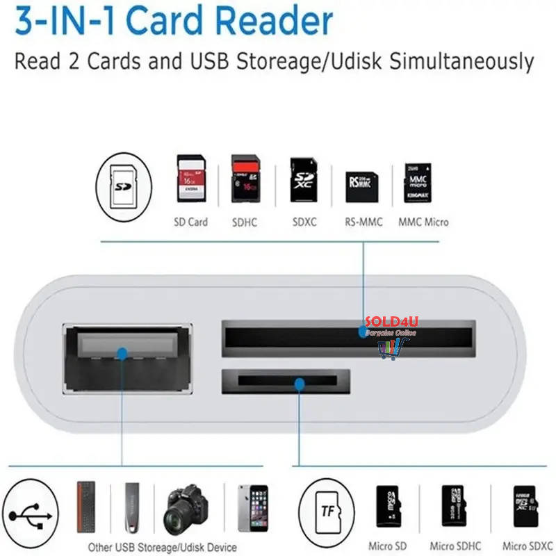 Type-C 3 IN 1 Micro SD TF Card Reader Multifunction USB Adapter (Black or White)