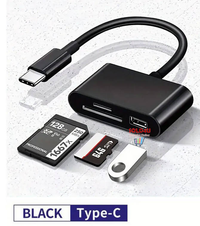 Type-C 3 IN 1 Micro SD TF Card Reader Multifunction USB Adapter (Black or White)