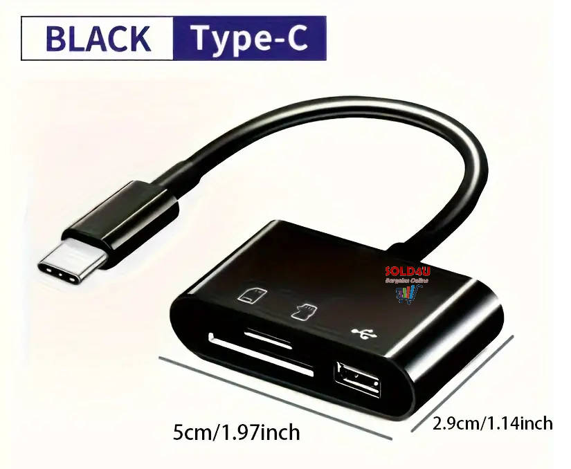 Type-C 3 IN 1 Micro SD TF Card Reader Multifunction USB Adapter (Black or White)