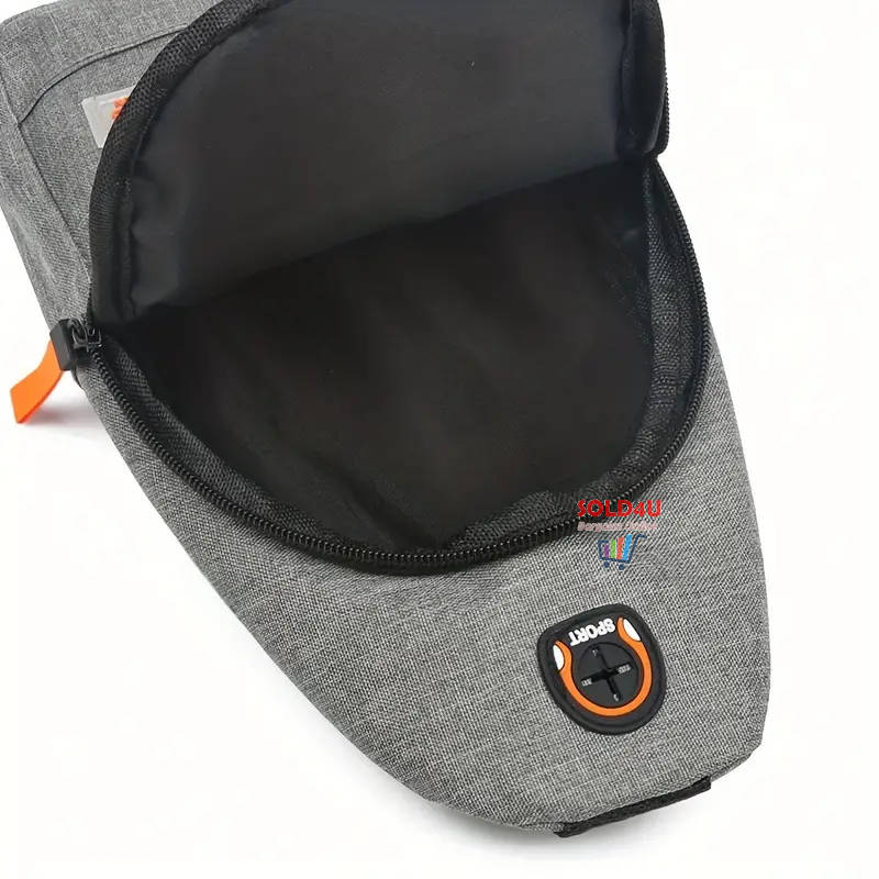 New Chest Bag Single Shoulder Crossbody Bag With Earphone Hole (Grey) Nylon Lightweight Sling Bag