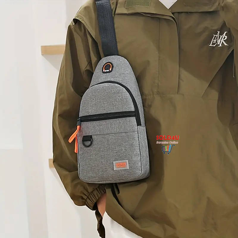New Chest Bag Single Shoulder Crossbody Bag With Earphone Hole (Grey) Nylon Lightweight Sling Bag