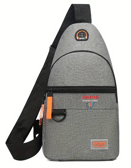 New Chest Bag Single Shoulder Crossbody Bag With Earphone Hole (Grey) Nylon Lightweight Sling Bag