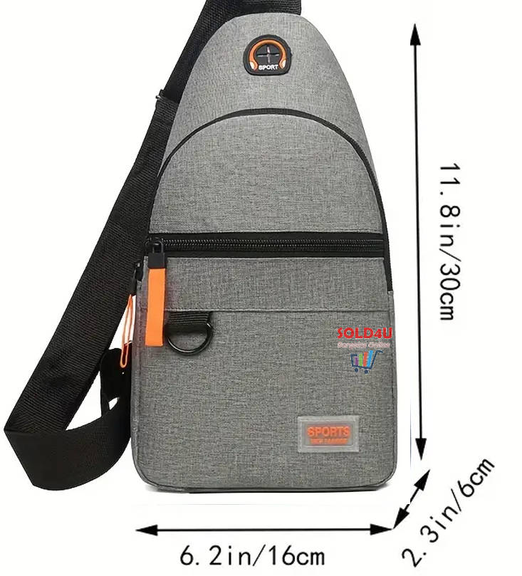 New Chest Bag Single Shoulder Crossbody Bag With Earphone Hole (Grey) Nylon Lightweight Sling Bag