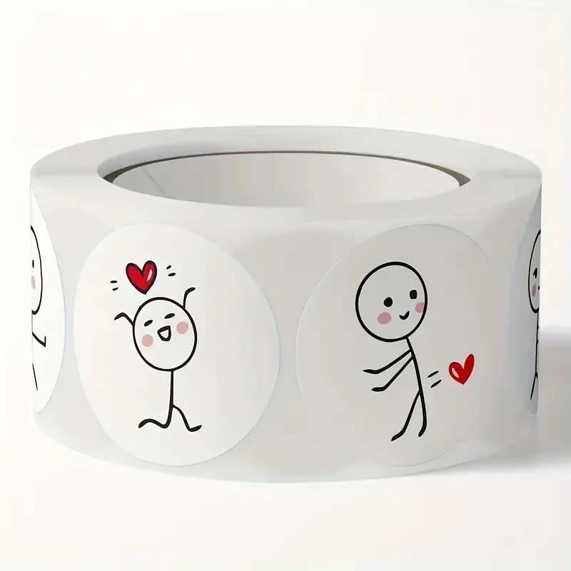 500pcs per roll Heartin Cute Cartoon Match Man Heart Stickers For DIY Scrapbooking 1 inch diameter