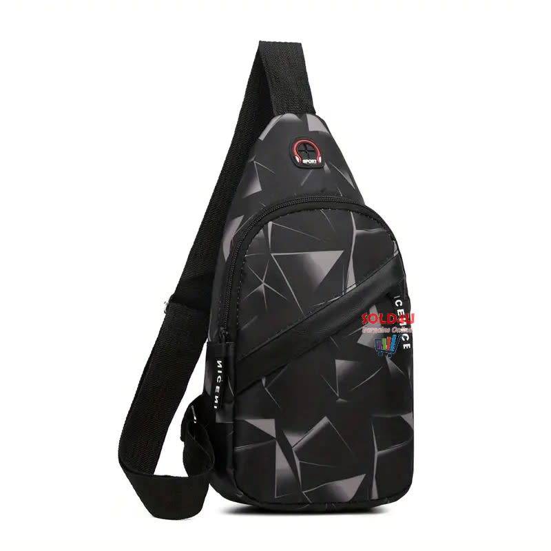 Chest Bag Single Shoulder Crossbody Bag Earphone Hole (Grey Electric) Nylon Lightweight Sling Bag
