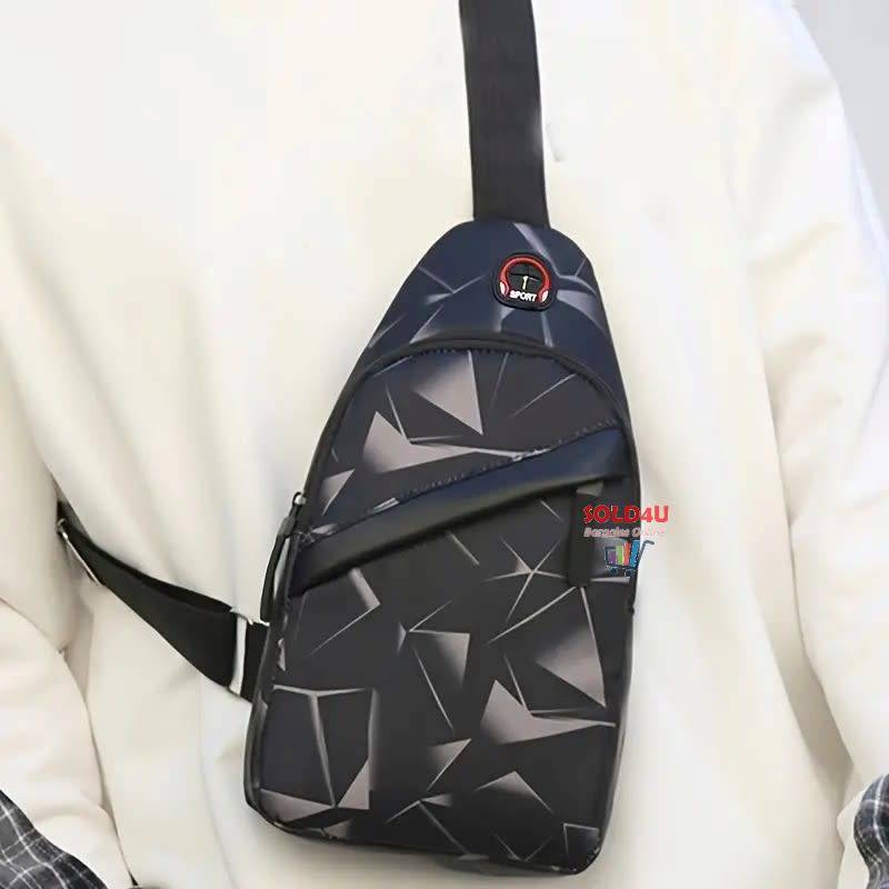 Chest Bag Single Shoulder Crossbody Bag Earphone Hole (Grey Electric) Nylon Lightweight Sling Bag