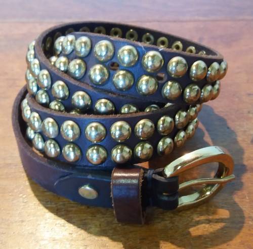 Genuine brown leather belt with gold metal studs- size 30-32