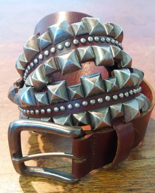 Men's brown genuine leather designer studded belt- size 30-32
