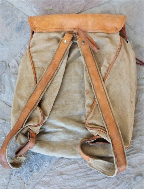 Large vintage leather and canvas backpack