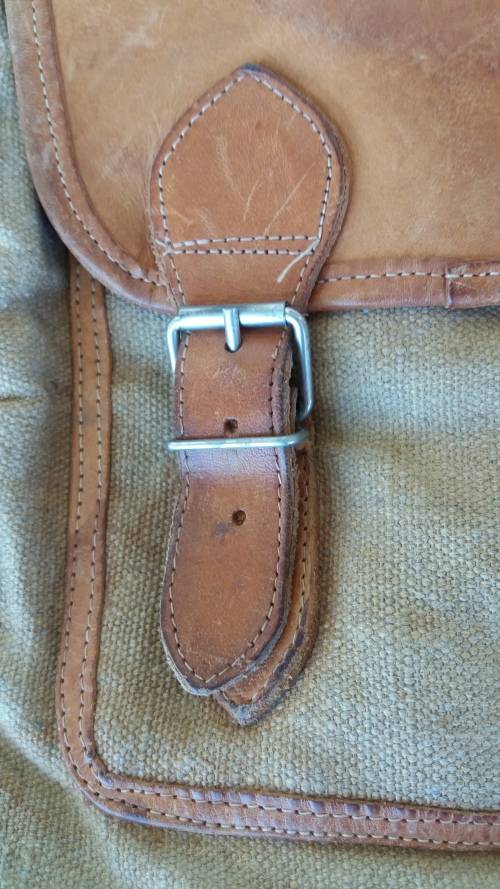 Large vintage leather and canvas backpack