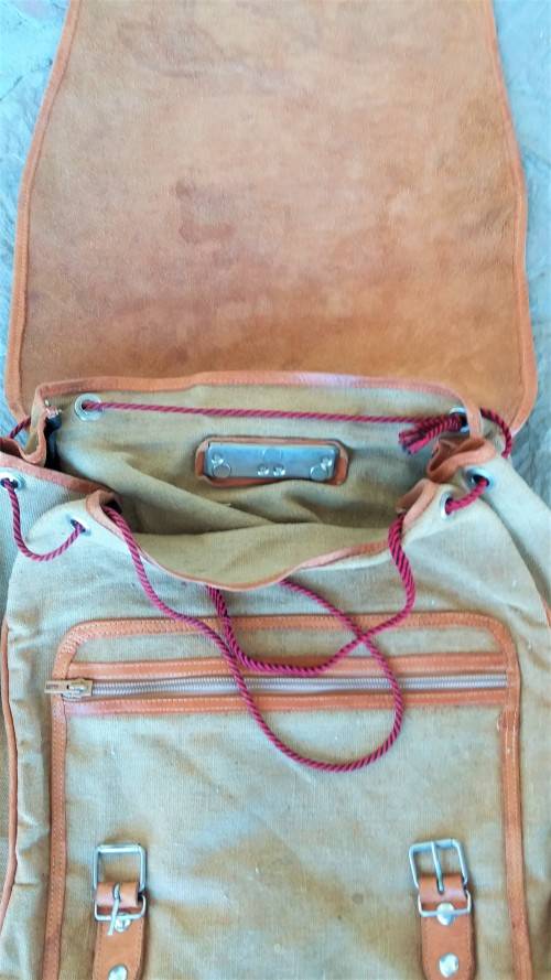 Large vintage leather and canvas backpack