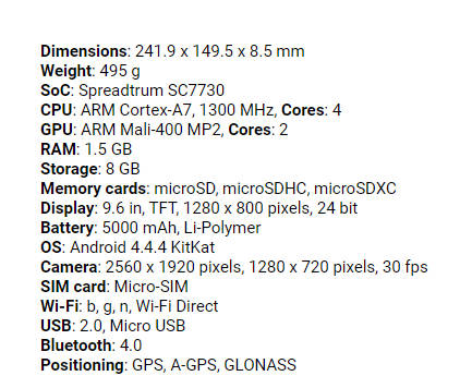 Samsung Galaxy Tab E 1.5GB RAM 8GB Rom