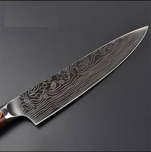German Stainless Steel Chef Knife With Laser Etched Damascus Pattern