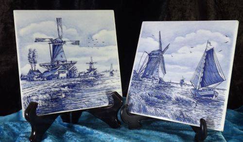 TWO VINTAGE DELFT PORCELAIN TILES from SUEZYT