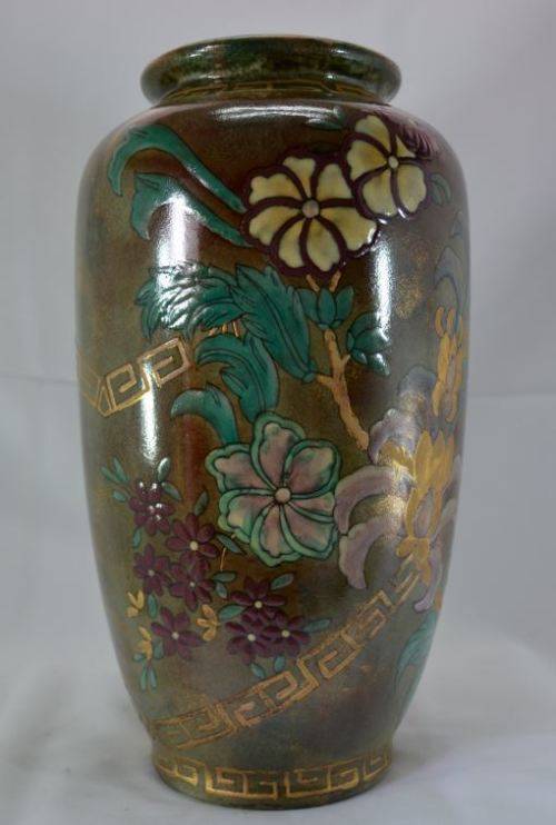 "reserved" 36cms LARGE CHINESE BROWN & TURQUOISE FLOWERED CERAMIC VASE - from SUEZYT