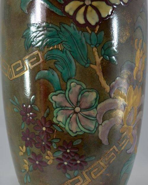 "reserved" 36cms LARGE CHINESE BROWN & TURQUOISE FLOWERED CERAMIC VASE - from SUEZYT