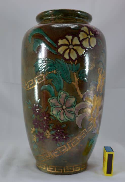 "reserved" 36cms LARGE CHINESE BROWN & TURQUOISE FLOWERED CERAMIC VASE - from SUEZYT