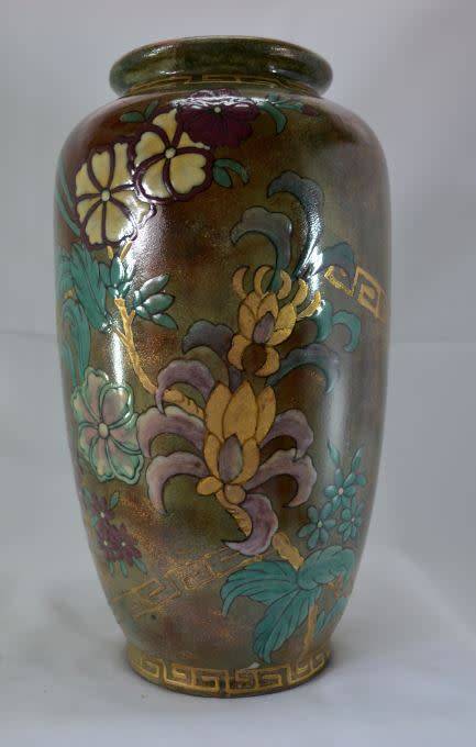 "reserved" 36cms LARGE CHINESE BROWN & TURQUOISE FLOWERED CERAMIC VASE - from SUEZYT