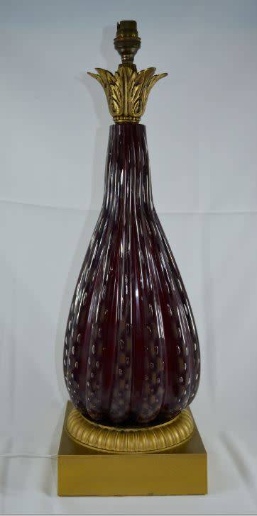 RESERVED FOR LORRETA -  RETRO LAMP - MID 20th CENTURY RIBBED GLASS LAMP BASE - 58cms - from SUEZYT