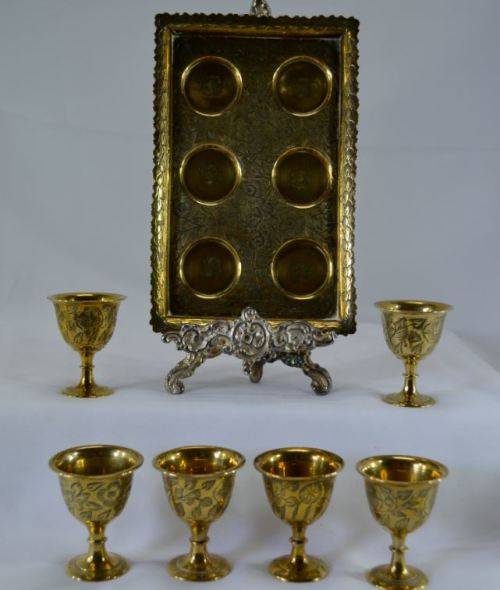 BRASS MINI CUPS  WITH TRAY - 1900'S - from SUEZYT