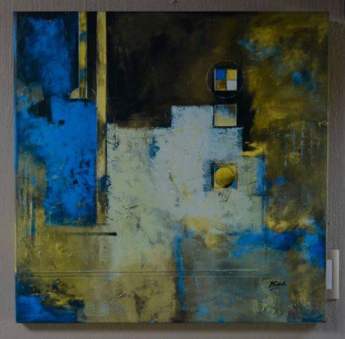 "ONE PRICE" - TWO  STRIKING ABSTRACT COMPOSITIONS IN BLUE SIGNED MICHELE - from SUEZYT