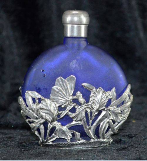 COBALT BLUE WITH SILVER METAL FILGREE PERFUME BOTTLE - from SUEZYT