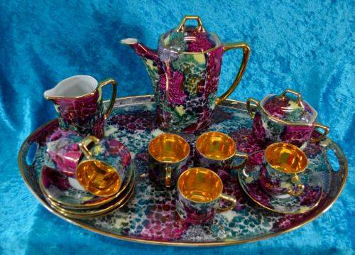 reserved for Vici COFFEE SET ANTIQUE LUSTER WARE CZECH 18 PIECE DEMITASSE  - from SUEZYT