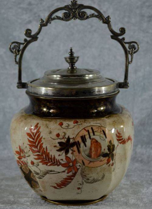 ANTIQUE ROYAL DOULTON BURSLEM BISCUIT BARREL (EPNS) - from SUEZYT