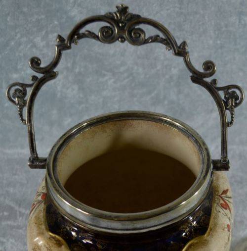 ANTIQUE ROYAL DOULTON BURSLEM BISCUIT BARREL (EPNS) - from SUEZYT