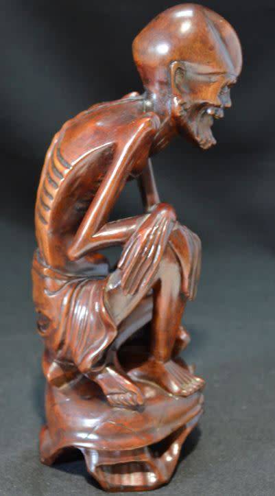 CHINESE WOOD CARVING OF A SKINNY ARHAT - from SUEZYT