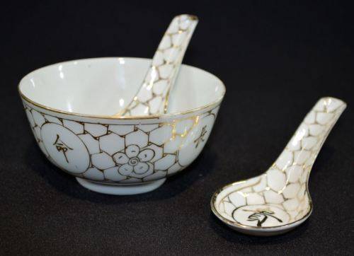 CHINESE PORCELAIN RICE DISH WHITE WITH GOLD GILT - from SUEZYT