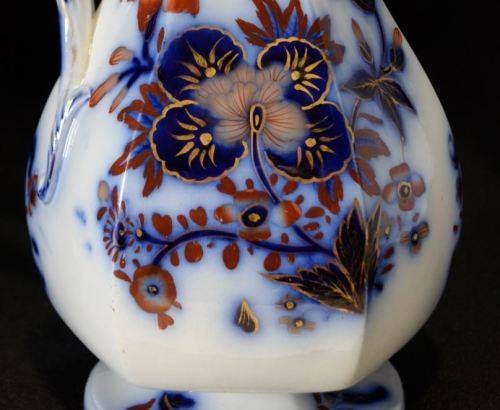 ANTIQUE FLOW BLUE PITCHER WITH PEWTER LID -  from SUEZYT