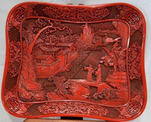 LARGE CHINESE CINNABAR LACQUER TRAY - from SUEZYT
