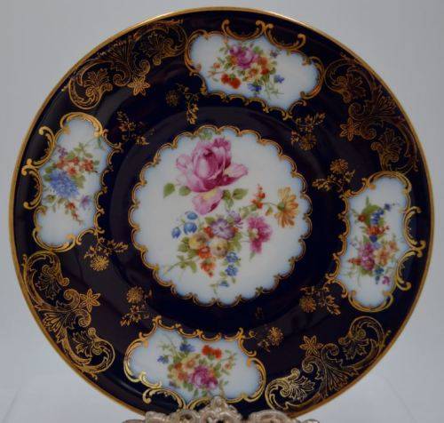 CZECH EPIAG PLATE - COBALT WITH PINK FLORAL - from SUEZYT