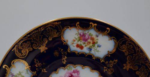 CZECH EPIAG PLATE - COBALT WITH PINK FLORAL - from SUEZYT