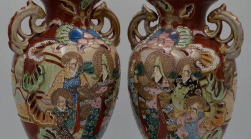PAIR OF JAPANESE SATSUMA MORIAGE VASES-  from SUEZYT